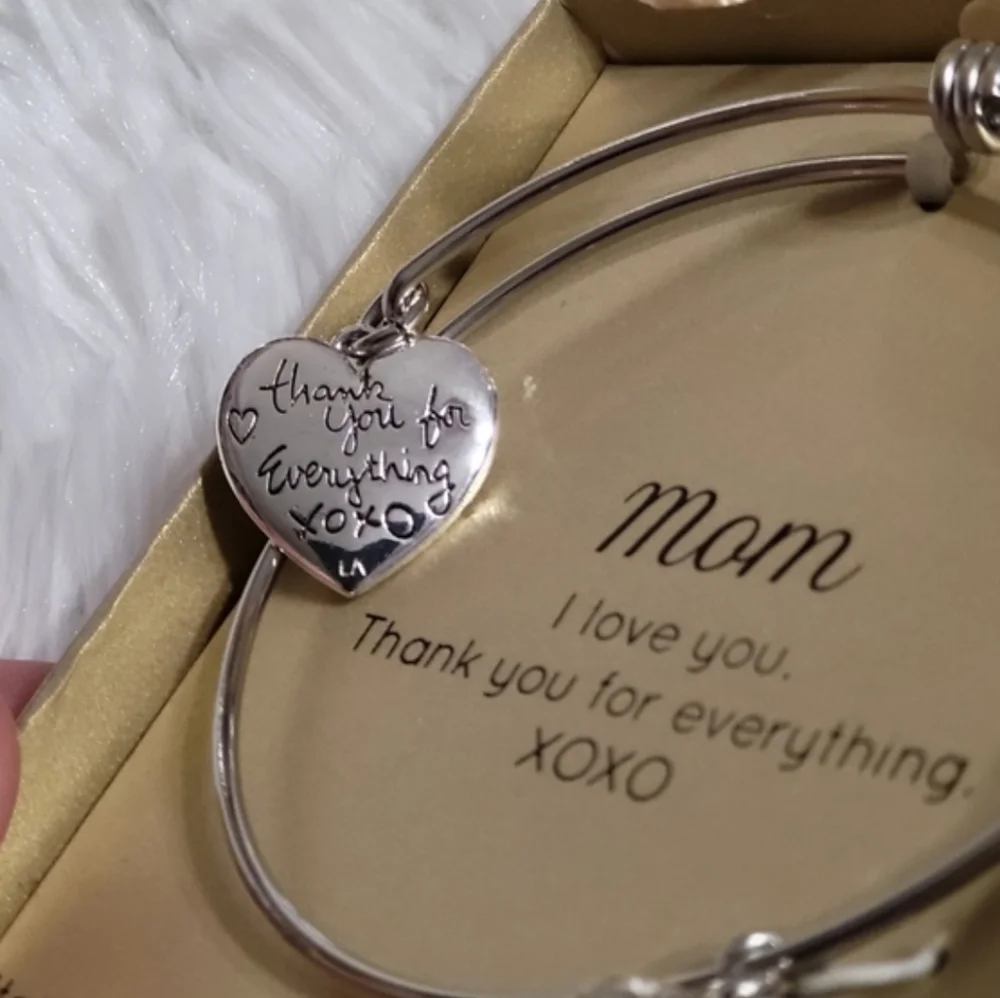 Mom Charm Bracelet I Heart Love Mom Thank You Stainless Steel Silver Gift NWT